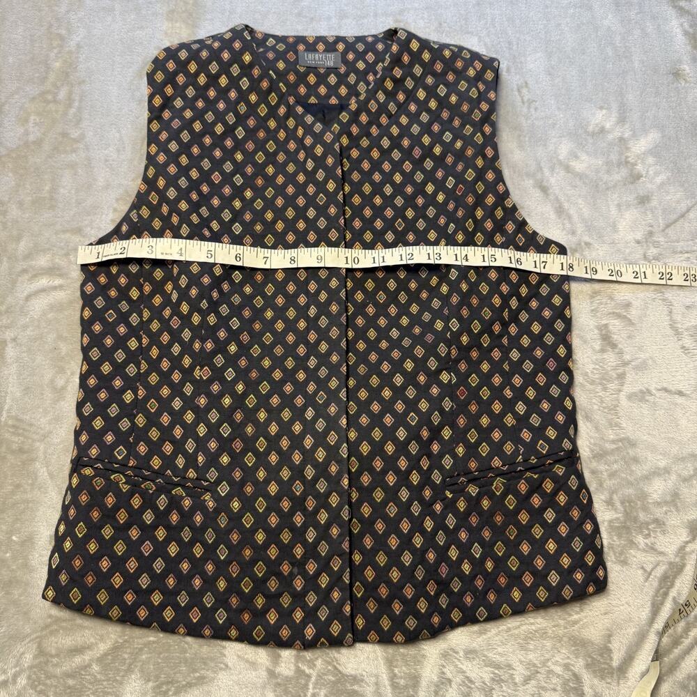 Lafayette 148 New York Vest Women L Brown Geometric Print Cotton Rayon Button - Picture 8 of 12